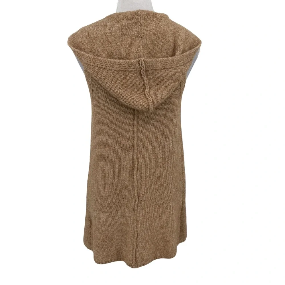Tahari Sweater Vest Women Small Tan Merino Wool Blend Hooded Cardigan Fall